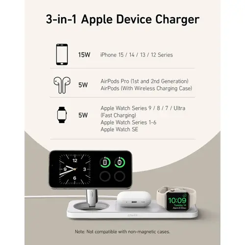 شارژر رومیزی انکر مدل MagGo Wireless Charging به همراه شارژر دیواری 40 وات انکر و کابل USBC به طول 1.5 متر (10)